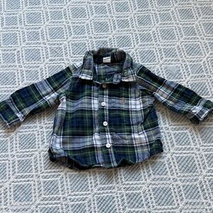 GAP 12-18m Flannel Plaid Button Down Shirt - Blue, Green, and White